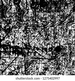 Vector grunge overlay texture. Black and white background. Abstract monochrome image includes a faded effect in dark tones