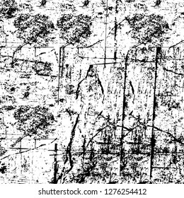 Vector grunge overlay texture. Black and white background. Abstract monochrome image includes a faded effect in dark tones