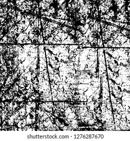 Vector grunge overlay texture. Black and white background. Abstract monochrome image includes a faded effect in dark tones