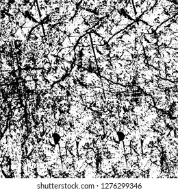Vector grunge overlay texture. Black and white background. Abstract monochrome image includes a faded effect in dark tones