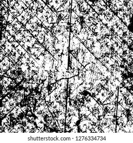 Vector grunge overlay texture. Black and white background. Abstract monochrome image includes a faded effect in dark tones
