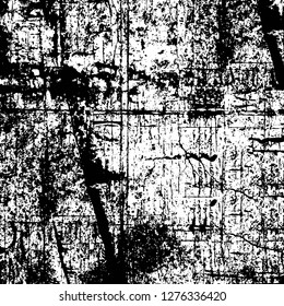 Vector grunge overlay texture. Black and white background. Abstract monochrome image includes a faded effect in dark tones