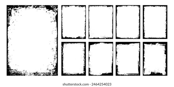 Vector grunge overlay texture frame or border with paint brush stroke for poster, banner and background design. Social media grunge background art. Retro torn paper or grainy overlay texture pattern.