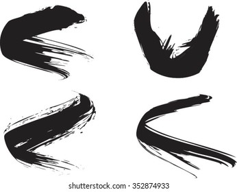 Vector Grunge Paint Brush set . Curved Brush Stroke . Vector Logo Design Template . Twirl Grunge Shapes .