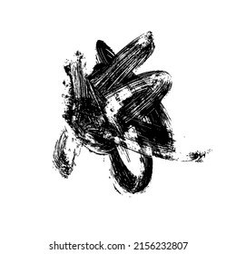 Vector grunge paint brush stroke isolated on white background. Distressed black ink shape. Hand drawn textured vector brush stroke. Monochrome design element. Abstract smear with rough edges