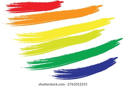 Vector grunge paint brush strokes collection Multiple colorful rainbowcolored brush stroke elements arranged diagonally on a white background representing diversity and inclusion