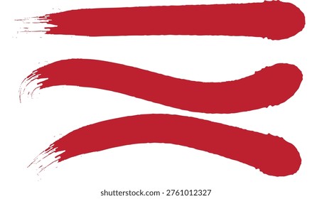  Vector grunge paint brush strokes collection Three distinct red brush strokes with textured edges are displayed in a cleancut presentation isolated on a transparent background