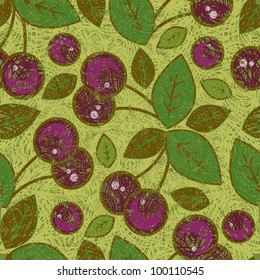Vector grunge pattern with cherries and leafs