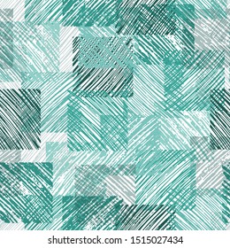Vector grunge plaid background. Green hand drawn geometric seamless pattern. Abstract design.
