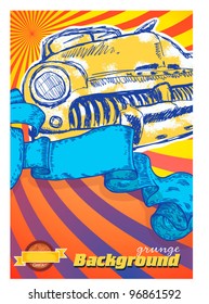 vector grunge poster with car sketch