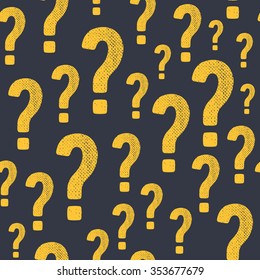 Vector Grunge Question Mark Seamless Pattern. Query Background. Question And Answer Concept.