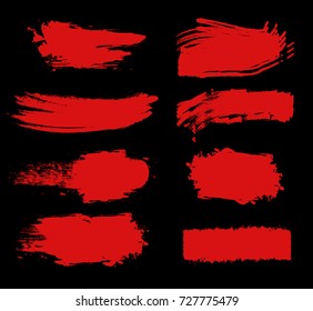 Vector grunge red paint brush strokes collection.