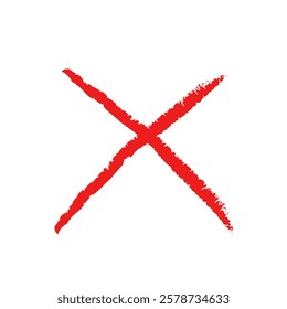 Vector grunge red painted X mark. Crossed X symbol. Cross design element to cancel, reject and refuse something.