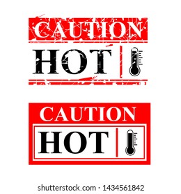Vector Grunge Red Rubber Stamp, Caution Hot, isolated on white