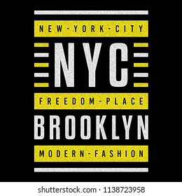 Vector grunge retro illustration on the theme of Brooklyn. Freedom place. Urban. Modern fashion. Stylized vintage yellow typography, banner, flyer, postcard, t-shirt graphics, poster, print.
