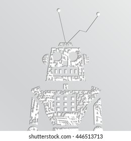 Vector grunge robot doodle on a white background.