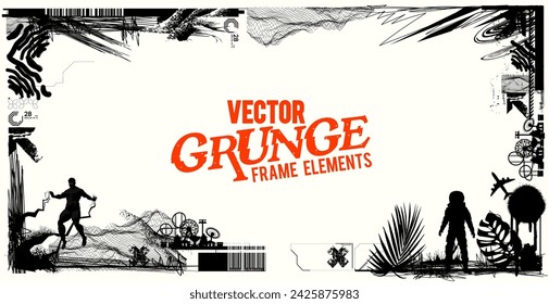 Vector grunge rough textured border elements for framing designs.