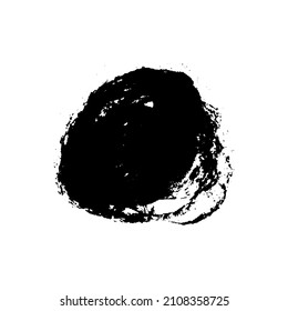 Vector grunge round brush. Black stroke, stain, ink, dry brush image. A dirty artistic hand-drawn element isolated on white background. Circle paintbrush touch, smear, blot, dot. Vector illustration