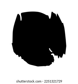 Vector grunge round brush. Black stroke, stain, ink, dry brush image. A dirty artistic hand-drawn element isolated on white background. Circle paintbrush touch, smear, blot, dot. Vector illustration