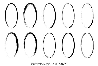 Vector grunge round shape ovals paint brush set.