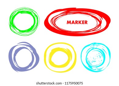 Vector grunge round shapes.Set of marker circles.