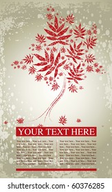 Vector grunge sample of design with decorative tree from colorful autumn leafs and place for text. Thanksgiving