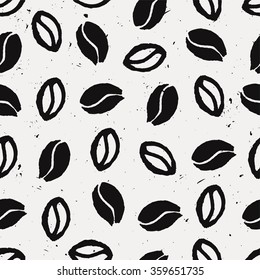 Vector grunge seamless pattern with coffee beans
