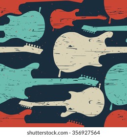 Vector grunge seamless pattern with guitar