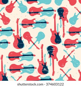 Vector grunge seamless pattern with guitar