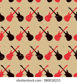 Vector grunge seamless pattern with guitar