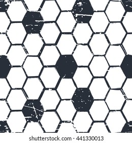 Vector grunge seamless pattern with hand drawn watercolor honeycombs. Organic honey black and white background. Concept for honey package design, label, wrapping. 