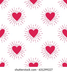 Vector grunge seamless pattern with heart and sunburst