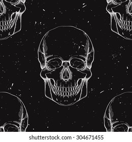 Vector grunge seamless pattern with human skulls