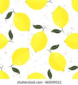 Vector grunge seamless pattern with lemons on white background