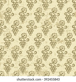 Vector grunge seamless pattern with linear vine grapes. Food background. Design for print, package, wrapping paper or web.