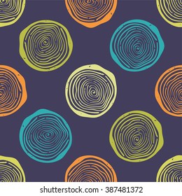 Vector grunge seamless pattern with tree rings. Modern rustic design.