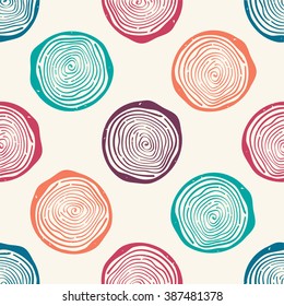 Vector grunge seamless pattern with tree rings. Modern rustic design.