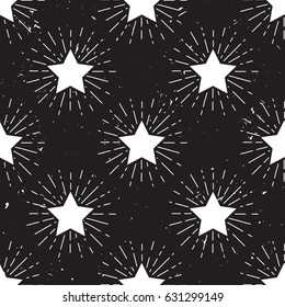 Vector grunge seamless pattern with vintage stars and sunbursts