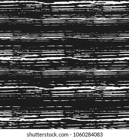 Vector grunge seamless texture of horizontal hand-drawn ink lines on a black background.