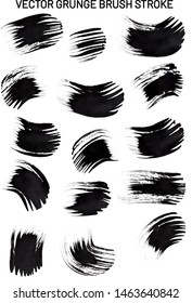 Vector grunge Set of black ink brush strokes different in style with stains and translucent white paper texture. broad brush strokes