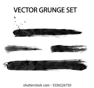 Vector Grunge Set brush strokes of black ink on a white. Tracing hand drawn illustration.