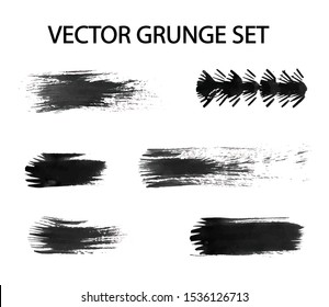Vector Grunge Set brush strokes of black ink on a white. Tracing hand drawn illustration.