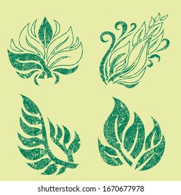 Vector grunge set of natural plants and flowers design elements. Rose flower stock illustration