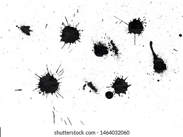 VECTOR Grunge Set Splashes, drops, blots, spreading spots of black ink on white background with a translucent texture