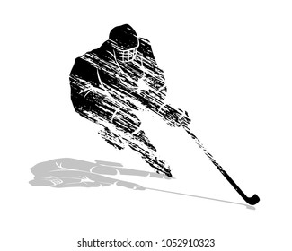 Vector grunge silhouette hockey player