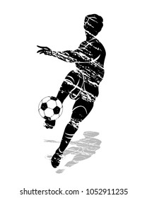 Vector grunge silhouette soccer player