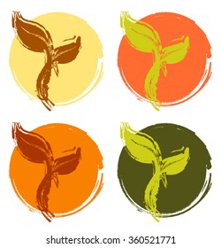 Vector grunge silhouette of spring tree leaf isolated on color background. Eco sign, nature label. Decorative element for medical, ecological, kitchen brands.