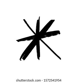 Vector Grunge Snowflake Drawing Stylized Simple Brush Funny Star Logo Symbol Handdrawn Black And White Gouache Sketch Print