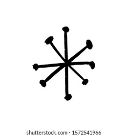 Vector Grunge Snowflake Drawing Stylized Simple Brush Funny Star Logo Symbol Handdrawn Black And White Gouache Sketch Print