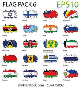 Vector Grunge Splash World Flags - Pack 6